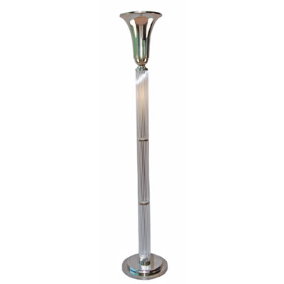 A tall metal lamp with a silver base.