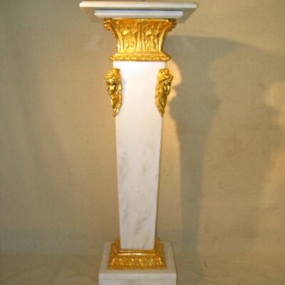 A French Empire Cast Bronze 24kt Gold & Marble Pedestal with gold trim.