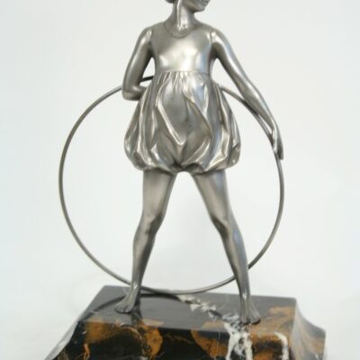 A Ferdinand Preiss Style Bronze Girl with Hoop Figurine statue.