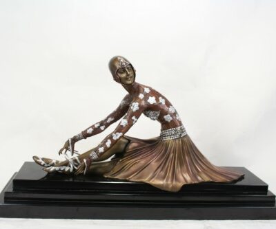 DH Chiparus Art Deco Cast Bronze Statue Ballerina sitting on a marble base.