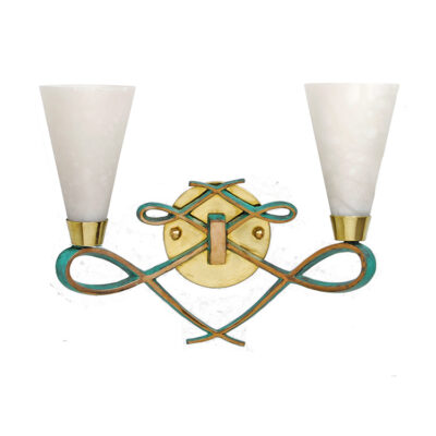 A wall mounted light fixture with two lights.