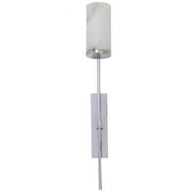 A wall mounted lamp with a white shade.